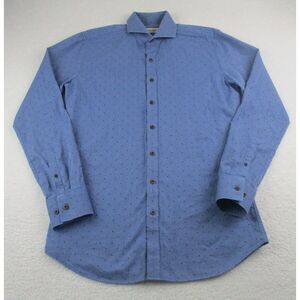 Twillory Shirt Size L Long Sleeve Blue Button Up Red Embroidered Dots 16.5 36/37